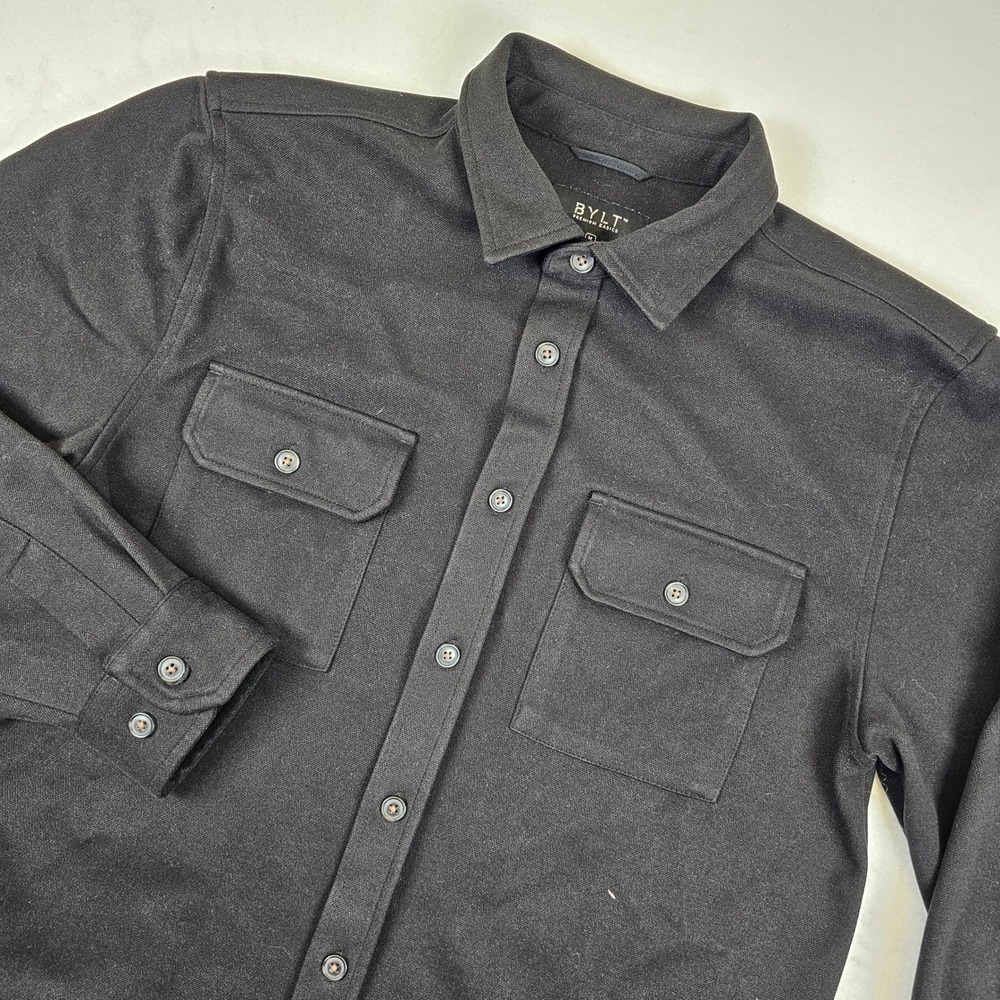 BYLT Premium Basics Mens Medium Black Long Sleeve Button Down Shirt Pockets